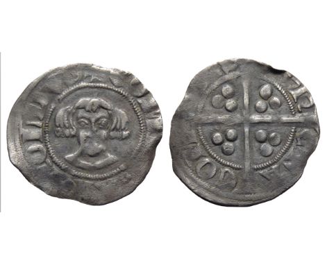 Arnold V sterling penny, 1279-1323 AD. Bare-headed facing bust, +COMES: ARNOLDVS. R. Cross, pellets in angles, MON ETA COM IT
