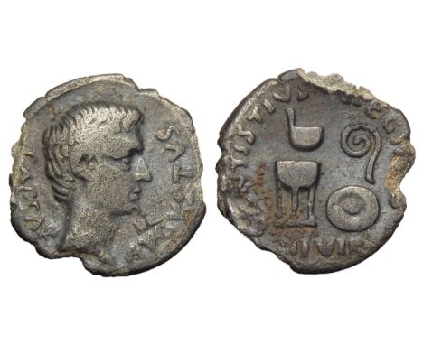 Augustus denarius, 27 BC-AD 14. Rome. C. Antistius Reginus, moneyer, 13 BC. Bare head r. R. Sacrificial implements: simpulum 