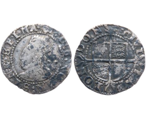Elizabeth I Halfgroat. Sixth issue, 1582-1600 AD. Crowned bust left, two pellets behind. E D G ROSA SINE SPINA. R. Shield of 