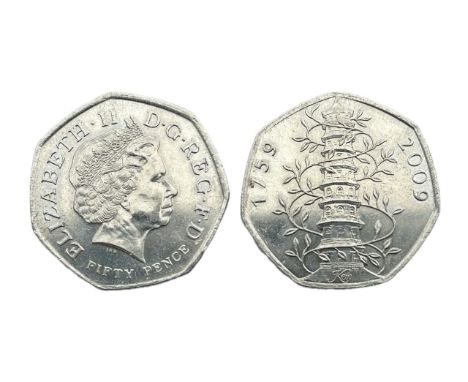 A highly sought after â€˜Kew Gardensâ€™ Fifty Pence piece, dated 2009. Fourth portrait of Her Majesty the Queen right, ELIZAB