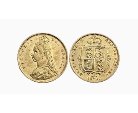 Victoria 1887Â&nbsp;gold half sovereign. Jubilee bust left. VICTORIA DEI GRATIA. R. Crowned shield of arms, date below. 3.98g