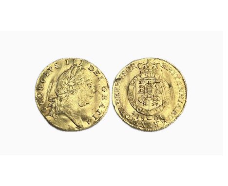 George III 1801 gold half guinea. Sixth laureate bust right, GEORGIVS III DEI GRATIA. R. Shield in garter, crowned, date belo