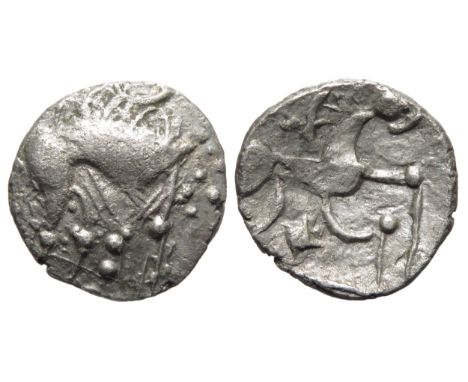 Iceni, Norfolk Boar Star silver unit. Circa 1st century BC-1st century AD. Stylised boar right, rings above long bristles on 