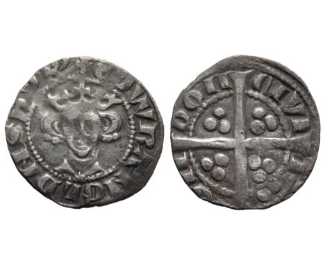 Edward I penny, London. Class 9b. Crowned facing bust, star on breast, +EDWR ANGL DNS HYB. R. Cross, pellets in each quarter,