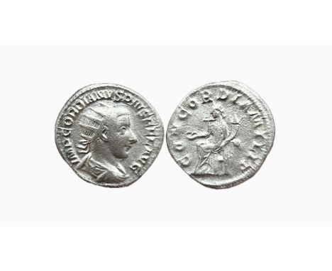 Gordian III antoninianus. 238-244 AD. Silver, 3.7g. 22mm. Radiate, draped, cuirassed bust right, IMP GORDIANVS PIVS FEL AVG. 