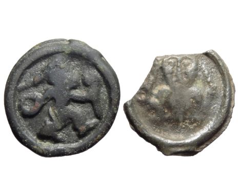 Celtic Gaul, Remi tribe potins, c. 90BC - 60BC. Running Warrior and Facing Bust types. 22mm, 4.21g &amp; 21mm, 3.89g. LT.8124
