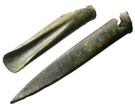 Bronze age socketed chisel and gouge. Circa 1150-800 BCE. 100mm &amp; 73mm.Â&nbsp;The socket form of the chisel is similar to