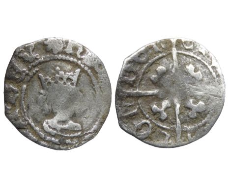 Richard III halfpenny. London, 1483-85 AD. Crowned facing bust, RICARD DI GRA REX. R. Cross, pellets in each angle, CIVI TAS 