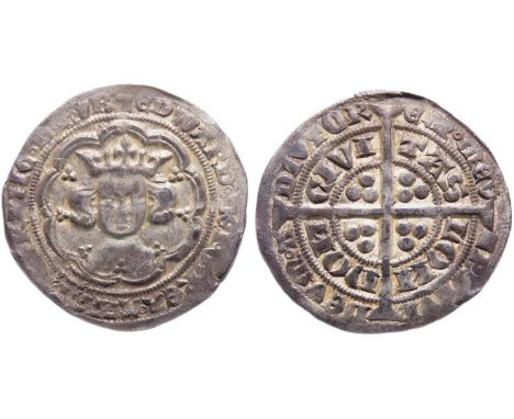 Edward III Groat. Pre-treaty period, 1351-77. Series C, London. Crowned facing bust. R. Cross with pellets in each quarter, C