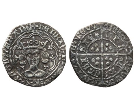 Henry VI groat, Calais. Rosette mascle issue, 1430-31 AD. Crowned facing bust, +HENRIC DI GRA REX ANGL Z FRANC. R. Cross, pel