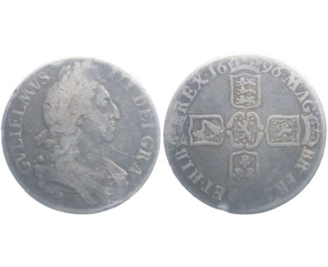 William III Crown 1696. Third draped bust right. R. Crowned cruciform shields, OCTAVO. Silver, 28.79g. 39.2 mm. Ref: S.3472.