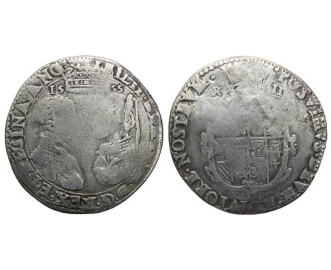 Phillip &amp; Mary shilling. 1554-58. Busts face-to-face, crown above dividing date, 1555. R. Crowned shield of arms, XII bes