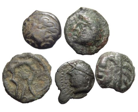 Celtic bronze &amp; potin group (5). Various tribes including Cantiaci (Britain), Leuci, Remi and Senones (Gaul).