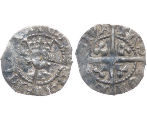 Edward IV Halfpenny. Second reign, 1471-83 AD. London mint. Crowned facing bust, +EDWARD DEI GRA REX. R. Cross with pellets, 