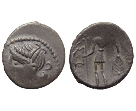 Celtic Gaul, Aedui silver denier VIIPOTAL, c. 60BC - 50BC. Diademed and draped female bust left. Rev. Gallic warrior standing