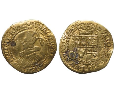 Charles I crown. Circa 1639-40. Crowned bust left, V mark of value behind. CAROLVS D G MAG BR FR ET HIB REX. R. Crowned shiel
