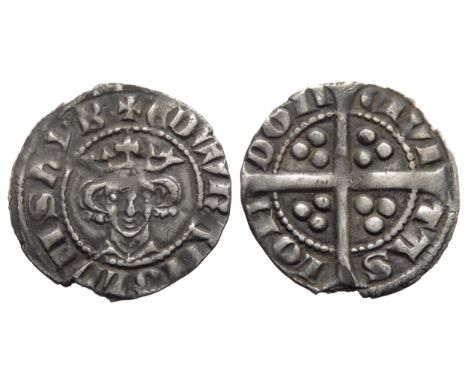 Edward I penny, London. Class 9b. Crowned facing bust, star on breast, +EDWR ANGL DNS HYB. R. Cross, pellets in each quarter,