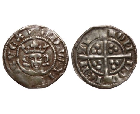 Edward I farthing, London. Circa 1279-. Crowned facing bust, +EDWARDVS REX. R. Cross and pellets, LON DON IEN SIS. Silver, 14