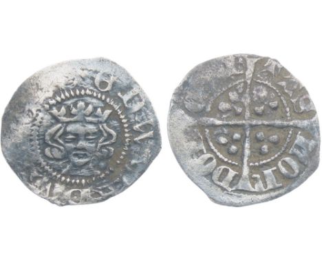 Edward III Farthing. Florin Coinage, 1344-51 AD. Silver, 0.34g. 12 mm. Crowned facing bust, no jewels between fleurs. +EDWARD