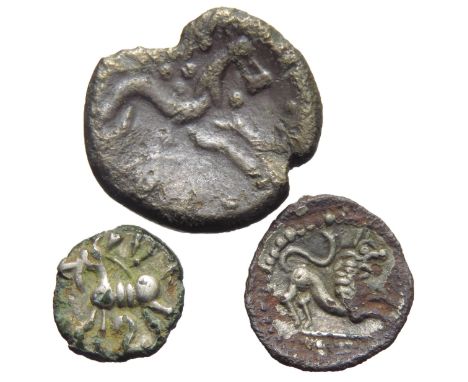 Celtic Britain, plated contemporary imitation group (3). To include a Dobunni stater (18mm, 3.13g), Epatticus Lion and Commio
