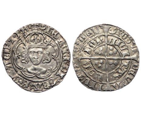 Henry VII groat. 1485-1509. London, type 3d. Crowned facing bust, one plain and one jewelled arch to crown. R. Cross, pellets