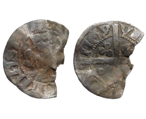 Edward III penny. Florin coinage, 1344-51 AD. Reading. Silver, 18mm, 0.72g. Crowned facing bust, +E [DW AN] GL DNS HYB. R. Cr