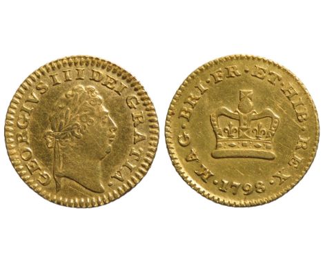 George III 1798 golg one third guinea. First laureate bust right, GEORGIVS DEI GRATIA. R. Crown in centre, date below. 2.79g.