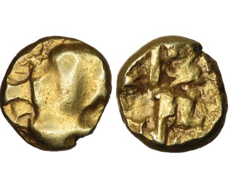 Regini, Phallic Geometric gold quarter stater. Circa 1st century BC. Almost blank obverse. R. Traces of zigzag thunderbolt de