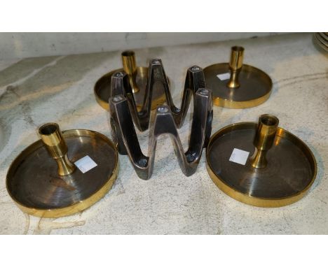 An EPNS six light candle holder Dansk Designs France and 4 other candle holders 