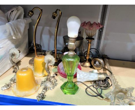 A tall glass table lamp; other table lamps 