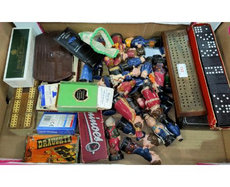 A chess set formed from caricatures of Royals, politicians, etc.; other games; etc. 