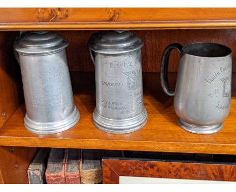 Two 19th century Oxford University Exeter College boat club pewter tankards, Morrell Fours 1888 2nd Boat, and Scratch Fours 1