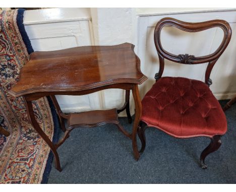 A Victorian mahogany balloon back dining chair, with button upholstered seat, on cabriole front legs, together with an Edward