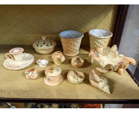 A collection of Royal Worcester blush ivory porcelain, to include a shell shaped dish with floral decoration, three shell sha