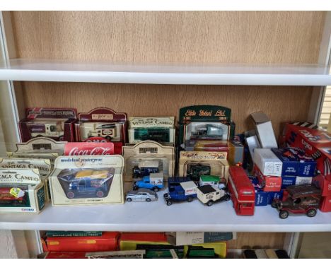 A collection of die-cast and plastic model vehicles, most boxed, makers include Corgi and Days Gone