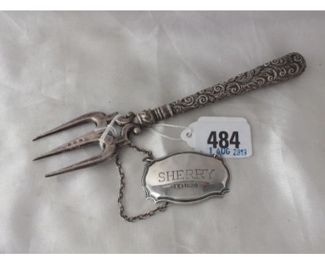 Victorian bread fork, B’ham, also a sherry ticket   