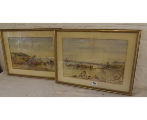 R Bowden 1893 – West Country Estuary Scenes   10” x 14.5” Pair   Signed and dated     