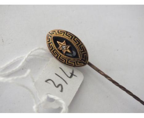 Victorian black enamelled gold top stick pin    