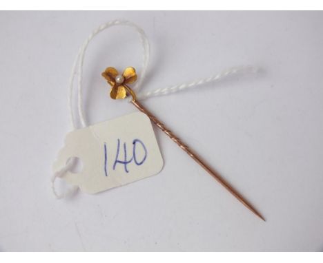 15ct gold clover &amp; pearl stick pin     