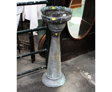 Hand beaten metal planter stand, 90 cm high