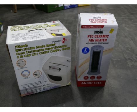 Boxed paper shredder and boxed ceramic fan heater 
