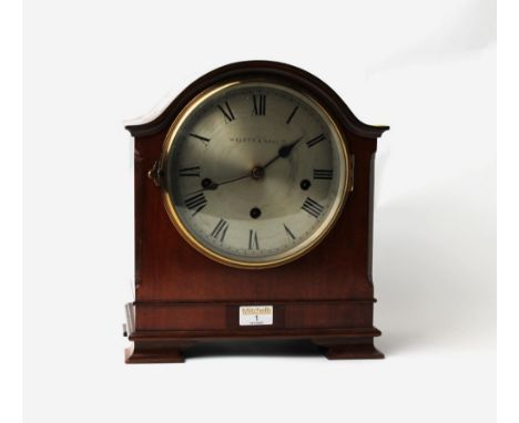 Walker & Hall Ltd French mahogany veneered mantle clock with Westminster Chimes and two keys.  32 cm high