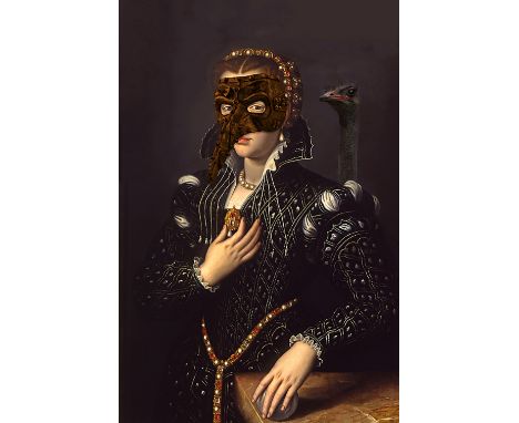 "SLASKY", GIANLUCA PALONE (Artena, Rome, 1972)."Lucrezia de Medici".Digital art.Giclèe on canvas.Edition 1/3 COA.Measurements