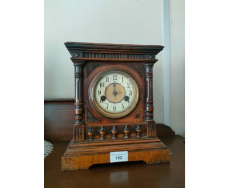 1900s oak mantle 14 day strike clock clock chimes. And works but needs second hand . 