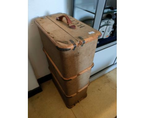 Vintage travel trunk with wooden bounding. 
