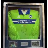 Tomasz Kuszczak Match Worn Shirt Brighton and Hove Albian FC. Mounted and framed. Measures 30x34