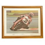 Carl Fogarty signed colour print "Sugo Japan - 1998" 22.25x16.25 Inch mounted overall size 29.
