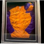 Multi signed Jockey Silks, signed by 20 Jockeys, Richard Hughes, Lewis Edmunds, Eddie Ahern,