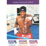 Audley Harrison signed 8x6inch promo card. Good condition Est.