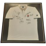 England Rugby Union 2003 multi Signed 35x33.5 inch framed England rugby shirt signatures include